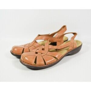 Clarks Bendables Camel Brown Leather Strappy Closed Toe Walking Sandals Sz 8.5M